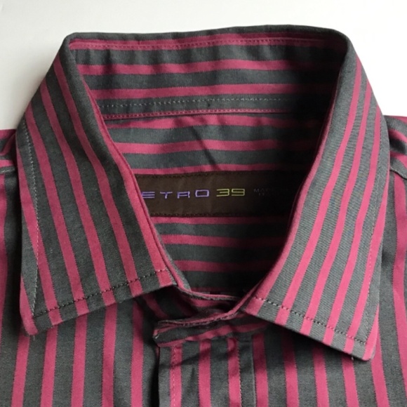 ETRO red & gray striped cotton shirt Sz 15.5-39 made in Italy 🇮🇹 - Picture 2 of 6